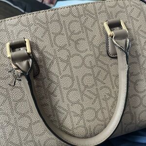 Calvin Klein Tan Satchel with Monogram Design